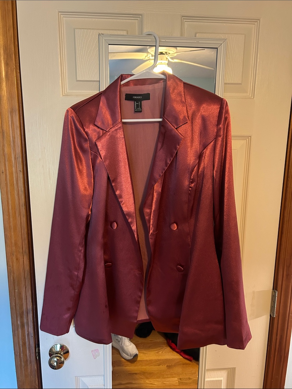 Forever 21 Women's Satin Double-Breasted Blazer - Burgundy